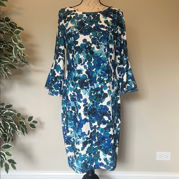 Calvin Klein Blue and Green Patterned Dress - Picture 1 of 8